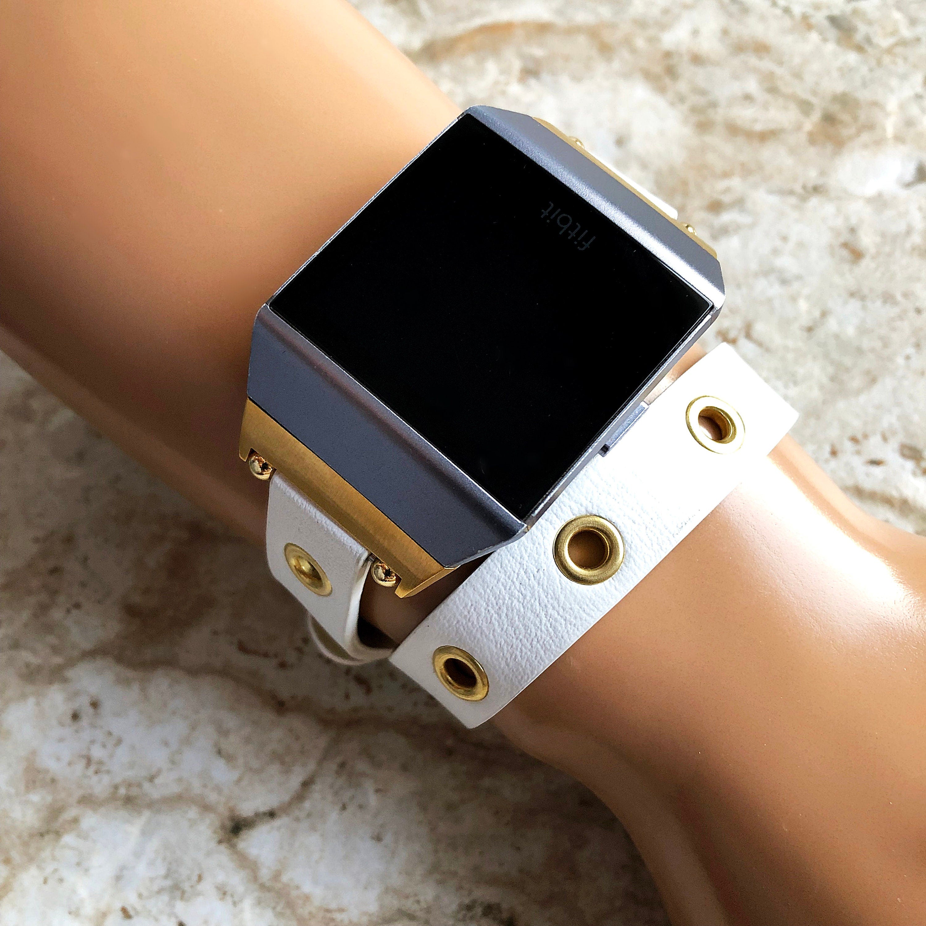 Fitbit Ionic White Band for Double Wrap Around Wrist Soft Eco Vegan Leather Watch Strap Twice Bracelet SB in Silver Rose Gold Black Finish